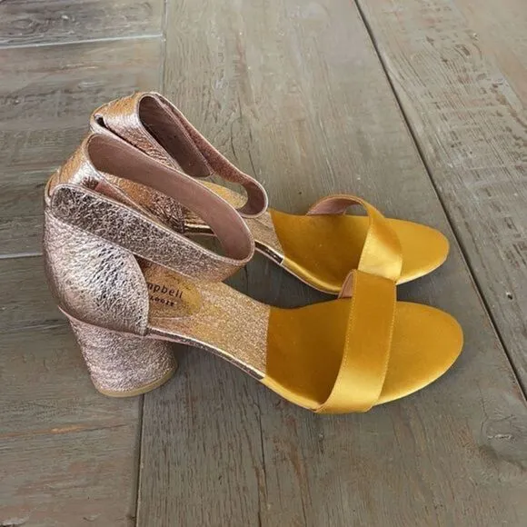 Anthropologie Jeffrey Campbell Madison Heeled Sandals Pink metallic Gold Sz 9