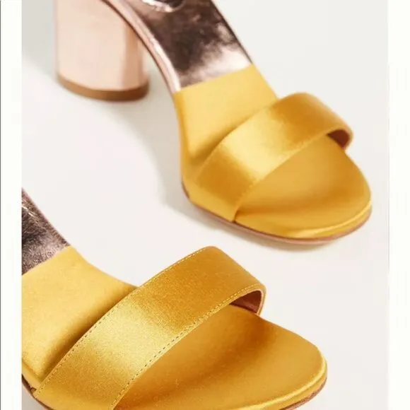 Anthropologie Jeffrey Campbell Madison Heeled Sandals Pink metallic Gold Sz 9
