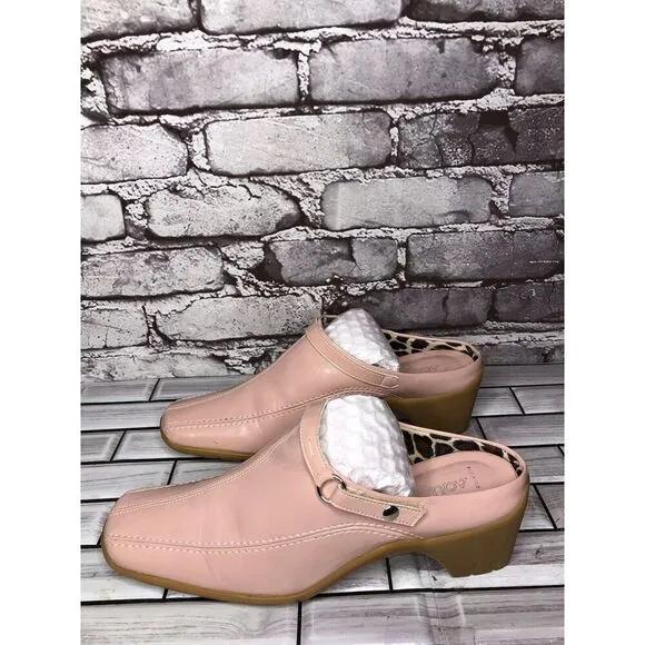 AQUATALIA Pink Patent Leather Square Toe Heel Mules Shoes Women’s Sz 8M US/39EU