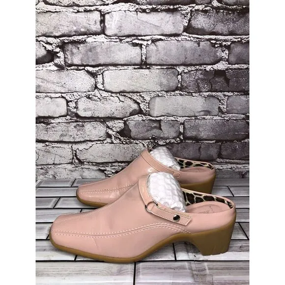 AQUATALIA Pink Patent Leather Square Toe Heel Mules Shoes Women’s Sz 8M US/39EU