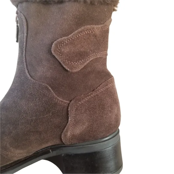 Aquatalia Romania Womens SZ 8 Suede Faux Fur Lined Brown Zip Up Winter Boots
