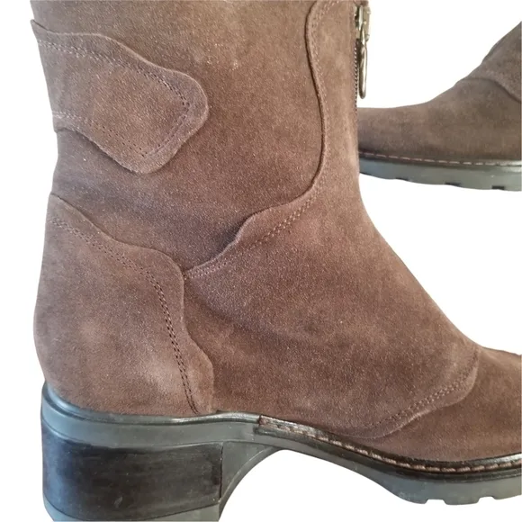 Aquatalia Romania Womens SZ 8 Suede Faux Fur Lined Brown Zip Up Winter Boots