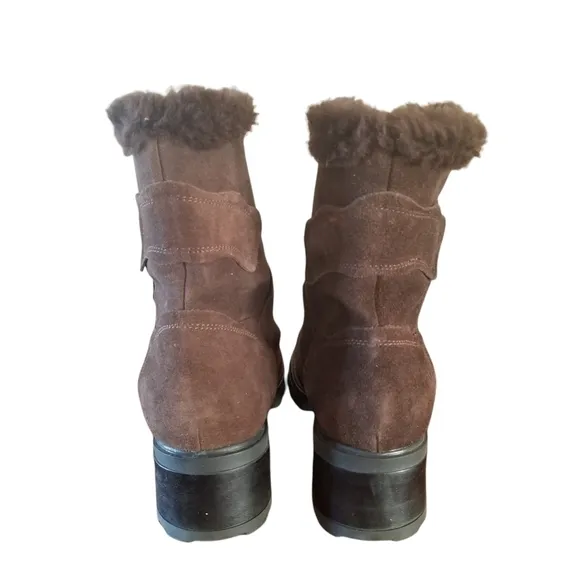Aquatalia Romania Womens SZ 8 Suede Faux Fur Lined Brown Zip Up Winter Boots