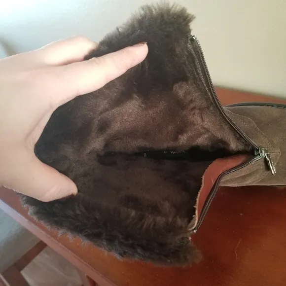 Aquatalia Romania Womens SZ 8 Suede Faux Fur Lined Brown Zip Up Winter Boots