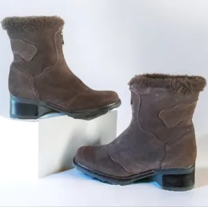 Aquatalia Romania Womens SZ 8 Suede Faux Fur Lined Brown Zip Up Winter Boots