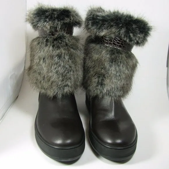 Aquatalia women boots  Fur Lined Kamila brown Faux Fur Trim Weatherproof sz 6