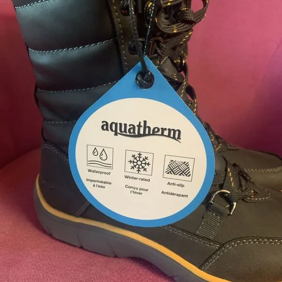 Aquatherm Womens Size 6 Cold‎ Weather Boots Black Faux Fur Waterproof Anti Slip
