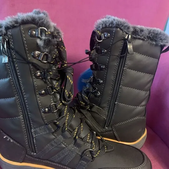 Aquatherm Womens Size 6 Cold‎ Weather Boots Black Faux Fur Waterproof Anti Slip