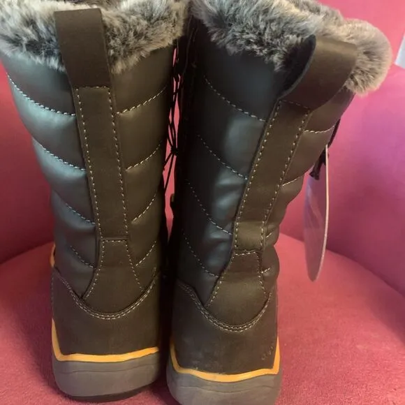 Aquatherm Womens Size 6 Cold‎ Weather Boots Black Faux Fur Waterproof Anti Slip
