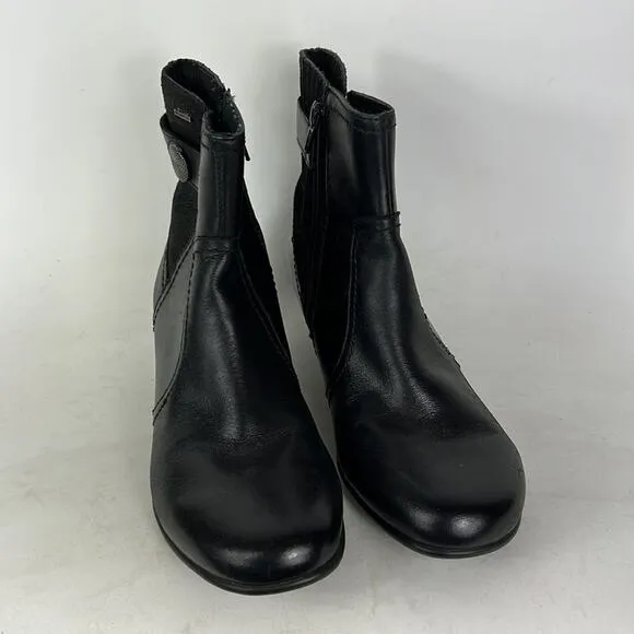 Aravon minimalist ankle booties women’s size 8 black leather waterproof side zip