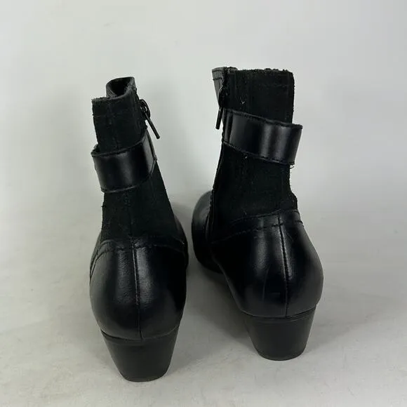 Aravon minimalist ankle booties women’s size 8 black leather waterproof side zip