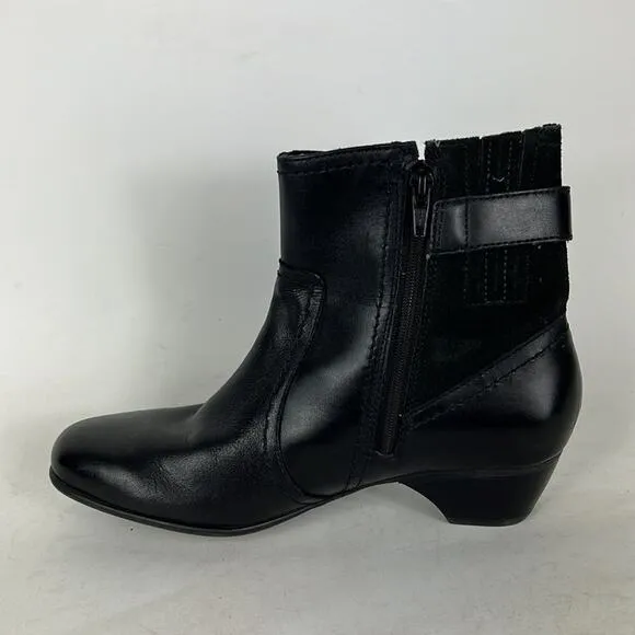 Aravon minimalist ankle booties women’s size 8 black leather waterproof side zip