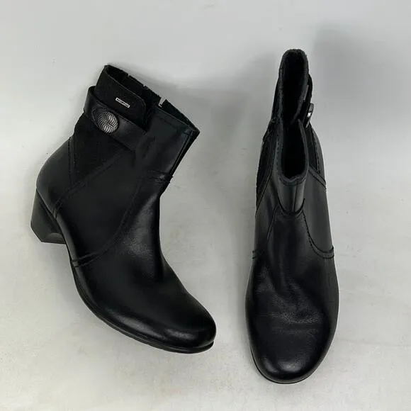 Aravon minimalist ankle booties women’s size 8 black leather waterproof side zip