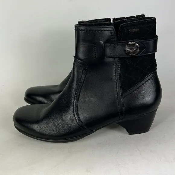 Aravon minimalist ankle booties women’s size 8 black leather waterproof side zip