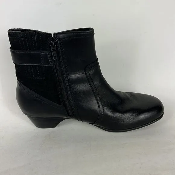 Aravon minimalist ankle booties women’s size 8 black leather waterproof side zip