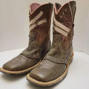 Ariat Boots Women's Sz 8B Cowgirl Short Western Zipper Studded Animal Print Pink