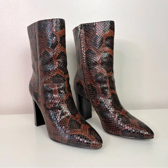 Ash Diamond Heeled Boots Brown Snake Print Leather