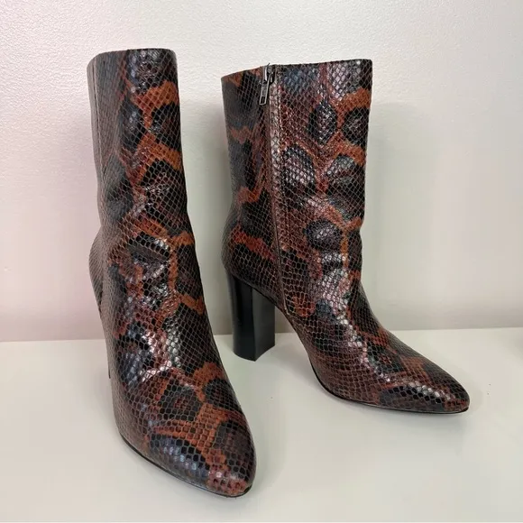 Ash Diamond Heeled Boots Brown Snake Print Leather