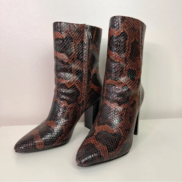 Ash Diamond Heeled Boots Brown Snake Print Leather