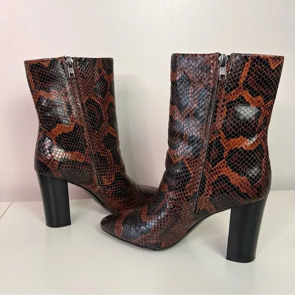 Ash Diamond Heeled Boots Brown Snake Print Leather