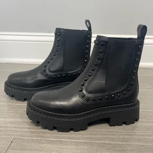 Ash Genesis Bis Boots Black Chunky Lug Sole Studded Ankle Chukka Chelsea Bootie