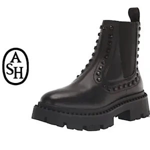 Ash Genesis Bis Boots Black Chunky Lug Sole Studded Ankle Chukka Chelsea Bootie