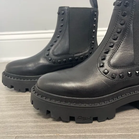 Ash Genesis Bis Boots Black Chunky Lug Sole Studded Ankle Chukka Chelsea Bootie