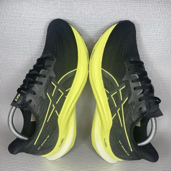 Asics GT-2000 12 Mens 9 Shoes Running Walk Black Upper Yellow Midsole Sneaker