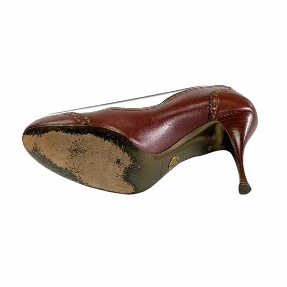 Authentic Burgundy D&amp;G Dolce &amp; Gabbana Shoes Heels Slip On Pumps 40 Wing Tip 7.5