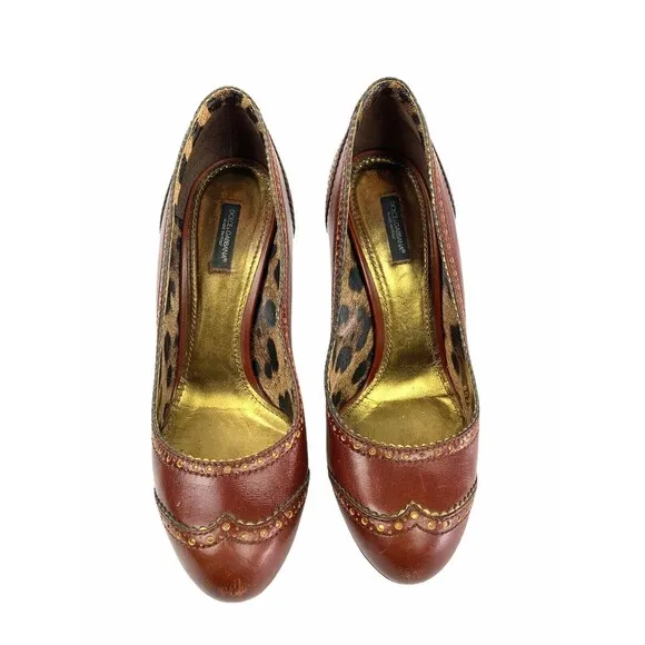 Authentic Burgundy D&amp;G Dolce &amp; Gabbana Shoes Heels Slip On Pumps 40 Wing Tip 7.5