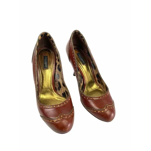 Authentic Burgundy D&amp;G Dolce &amp; Gabbana Shoes Heels Slip On Pumps 40 Wing Tip 7.5