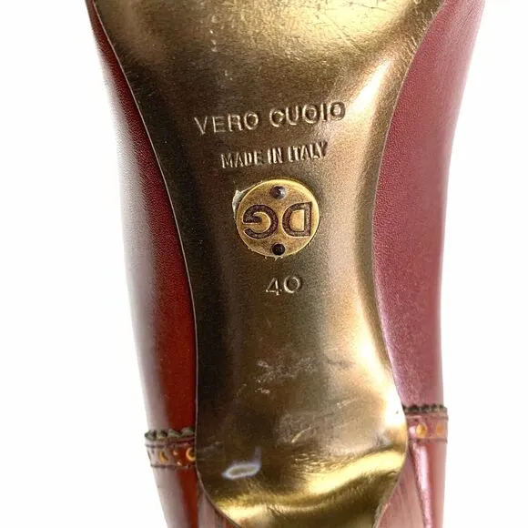 Authentic Burgundy D&amp;G Dolce &amp; Gabbana Shoes Heels Slip On Pumps 40 Wing Tip 7.5
