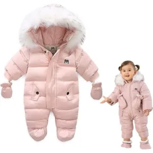 Baby Winter Snowsuit Coat Romper Outwear Hooded Footie Toddler, Pink