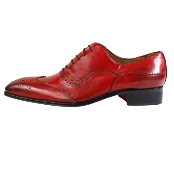 Baki Red Oxford Mens Italian Leather Shoes