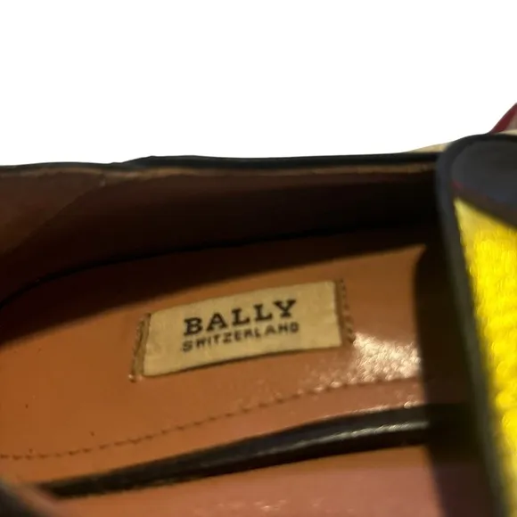BALLY Slip-On Janelle Loafers Flat Shoes Multi Leather Gold Buckle
