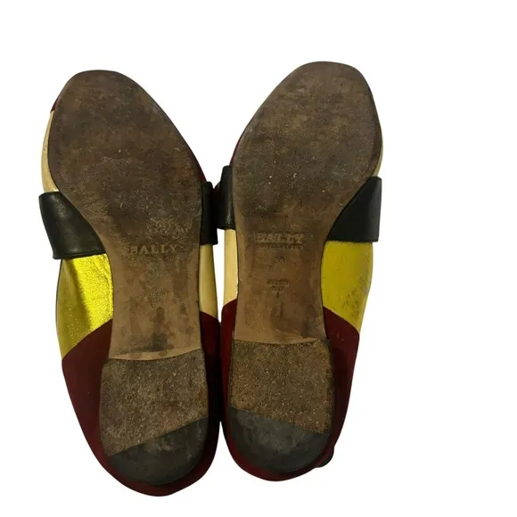 BALLY Slip-On Janelle Loafers Flat Shoes Multi Leather Gold Buckle