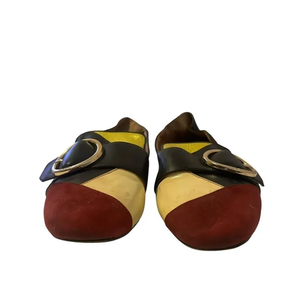 BALLY Slip-On Janelle Loafers Flat Shoes Multi Leather Gold Buckle