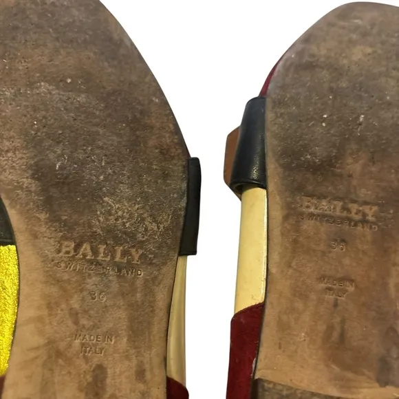BALLY Slip-On Janelle Loafers Flat Shoes Multi Leather Gold Buckle