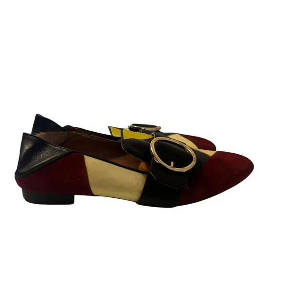 BALLY Slip-On Janelle Loafers Flat Shoes Multi Leather Gold Buckle