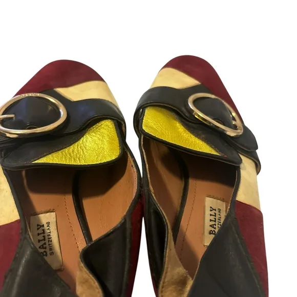 BALLY Slip-On Janelle Loafers Flat Shoes Multi Leather Gold Buckle