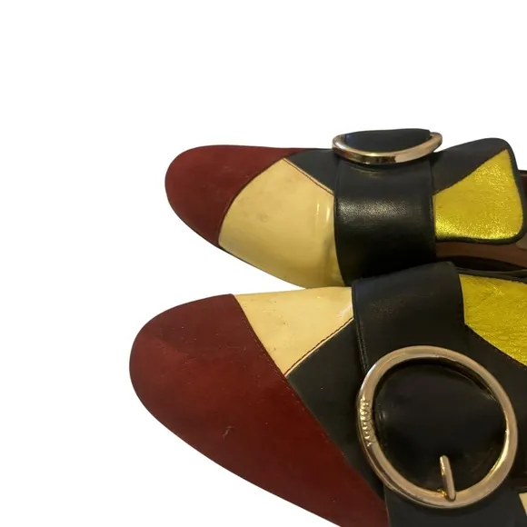 BALLY Slip-On Janelle Loafers Flat Shoes Multi Leather Gold Buckle