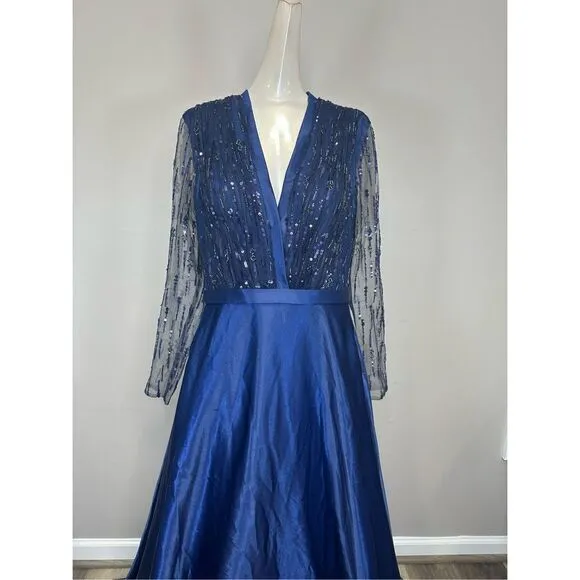 Basix Black Label Women's Jersey A-Line Gown Navy Size 10 $895