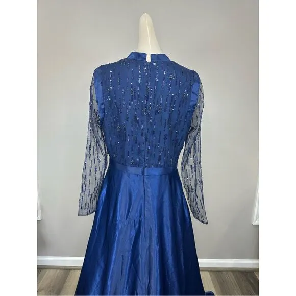Basix Black Label Women's Jersey A-Line Gown Navy Size 10 $895