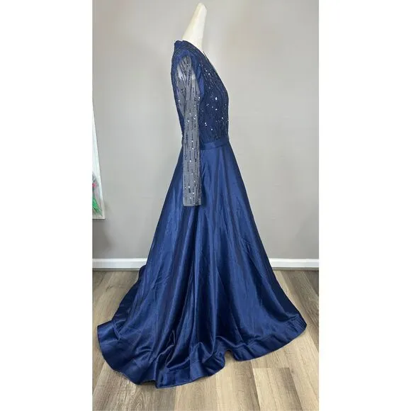 Basix Black Label Women's Jersey A-Line Gown Navy Size 10 $895