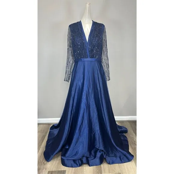 Basix Black Label Women's Jersey A-Line Gown Navy Size 10 $895