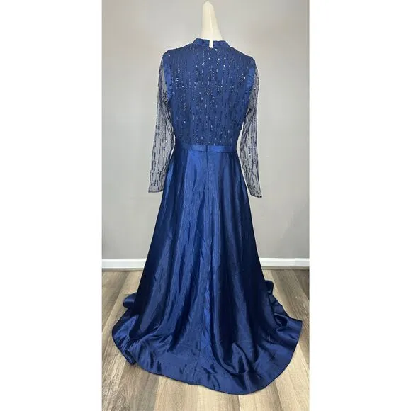 Basix Black Label Women's Jersey A-Line Gown Navy Size 10 $895