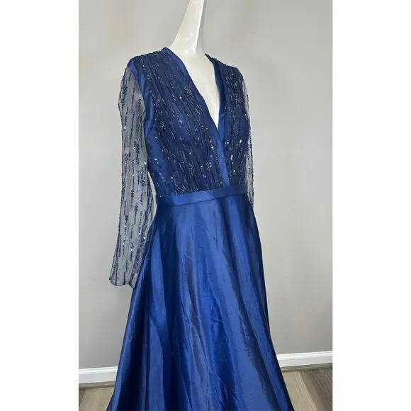 Basix Black Label Women's Jersey A-Line Gown Navy Size 10 $895
