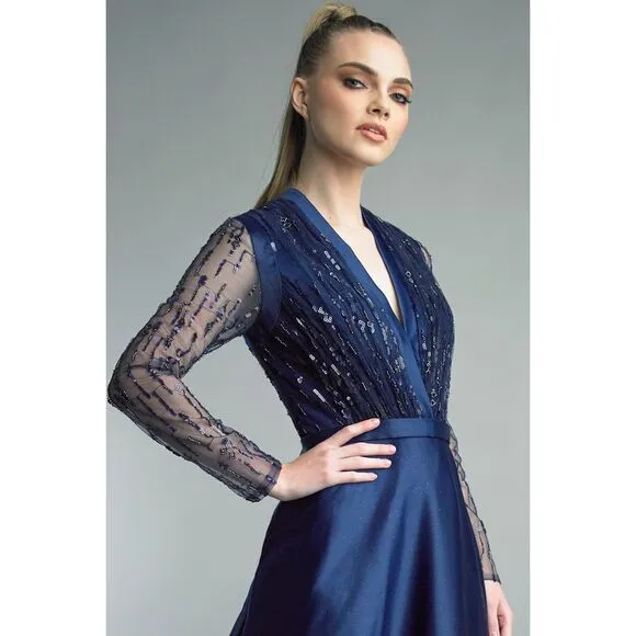 Basix Black Label Women's Jersey A-Line Gown Navy Size 10 $895