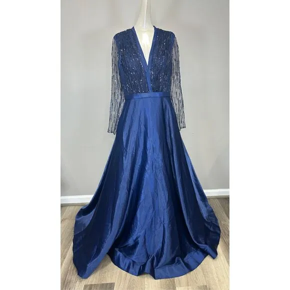 Basix Black Label Women's Jersey A-Line Gown Navy Size 10 $895