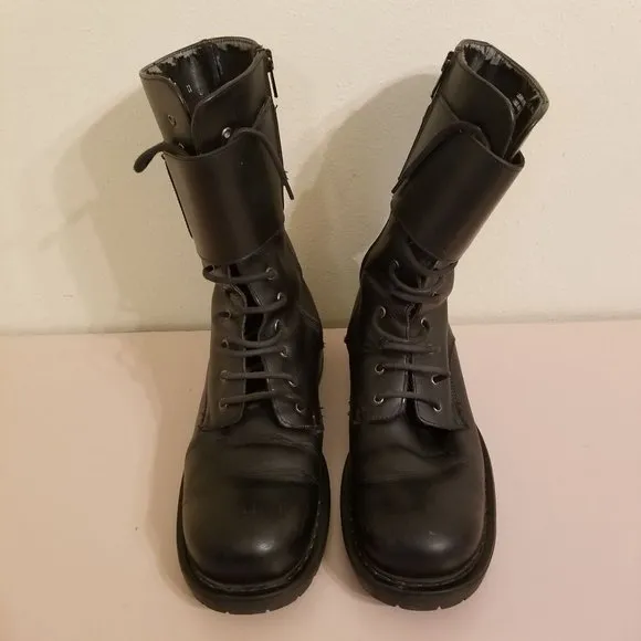 Bass 10 Black Leather Chunky Military Moto Boots Combat 90s Y2K STOMPER Italy